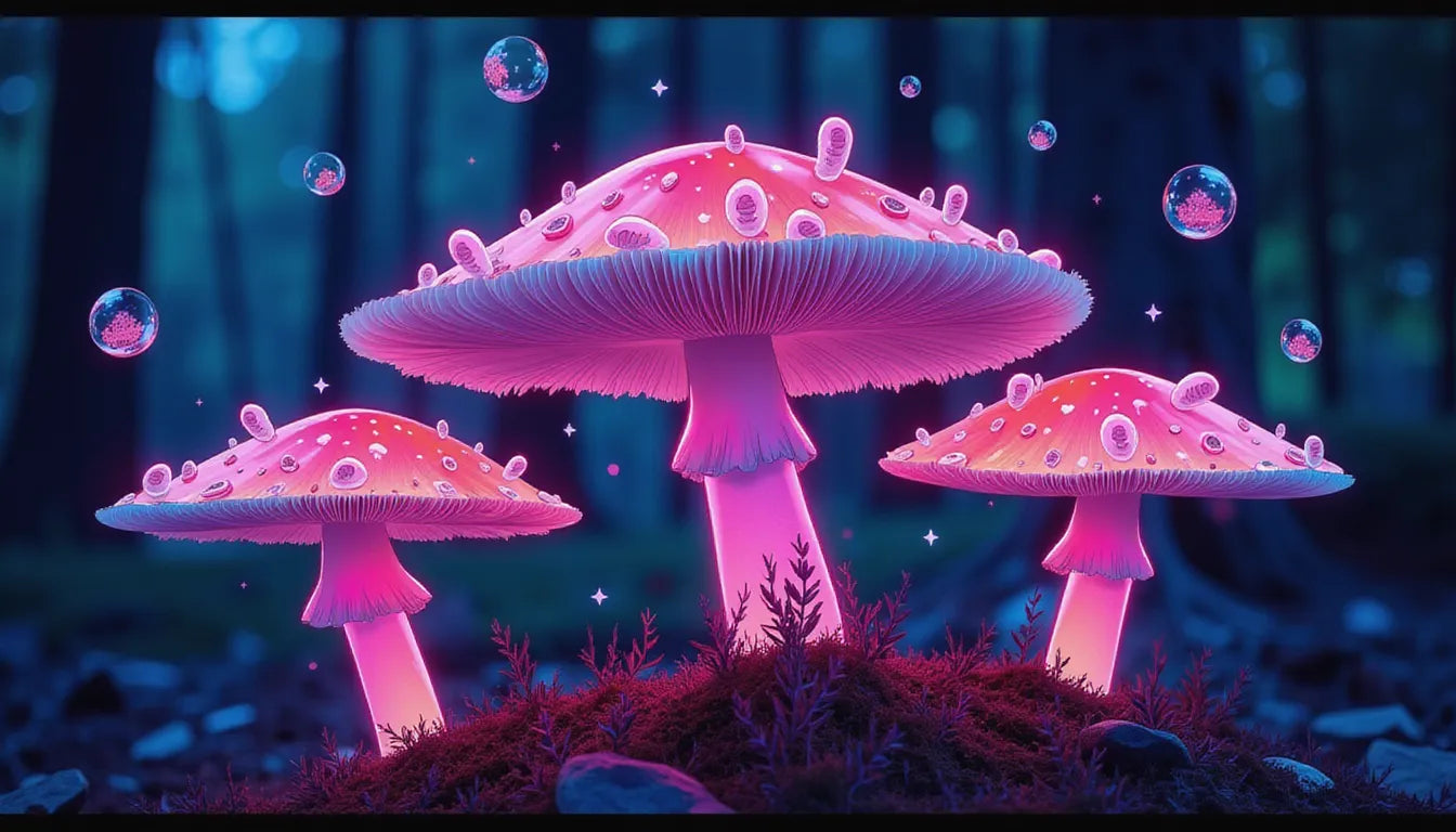 Hero image showcasing the powerful antioxidant properties of mushrooms with scientific and mystical elements