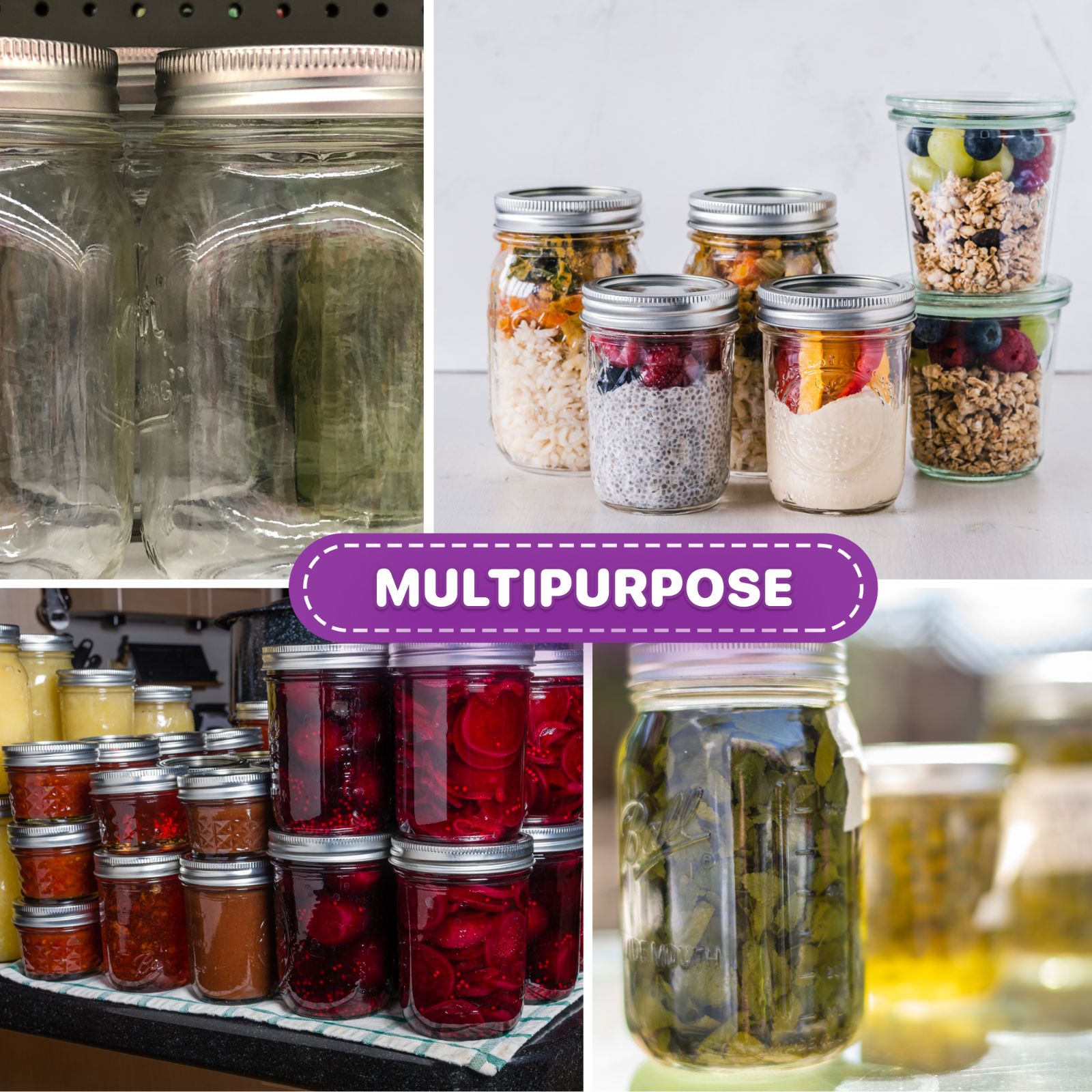 an image of jars filled with different things - with our canning lids