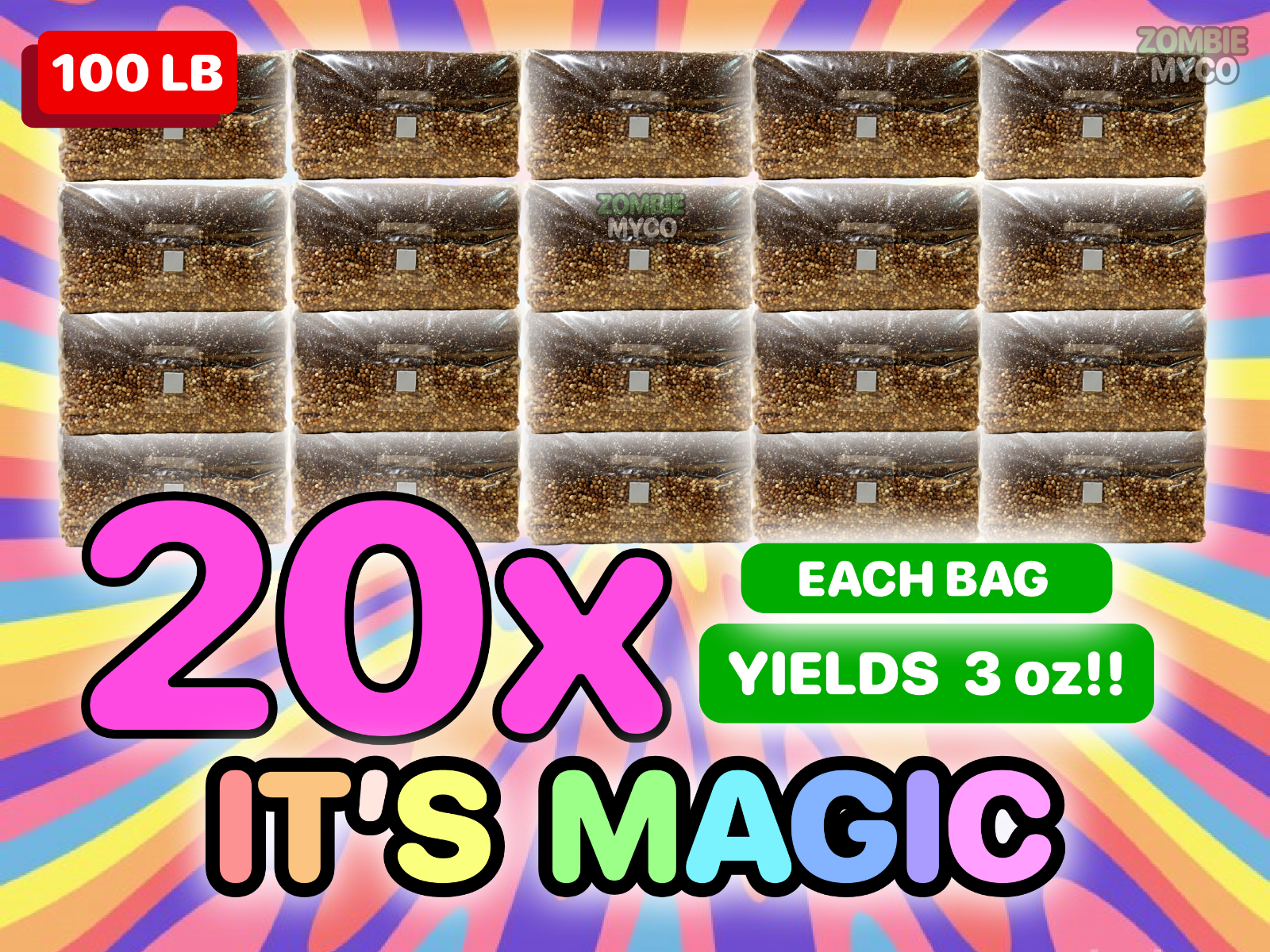 20X MUSHROOM GROW BAG (100LB) - EACH BAG YIELDS 3OZ