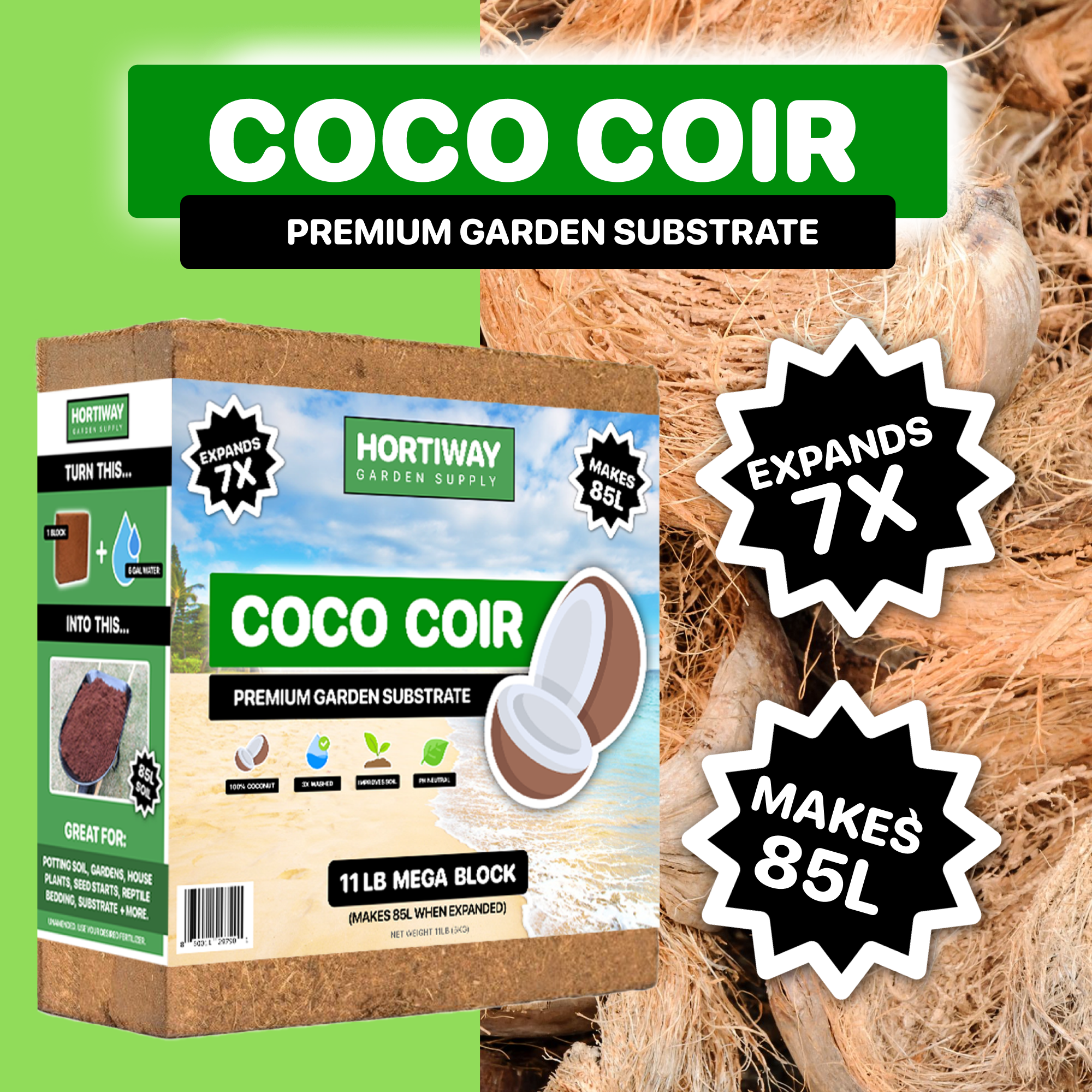 a box of coco coir - expands 7x - makes 85L