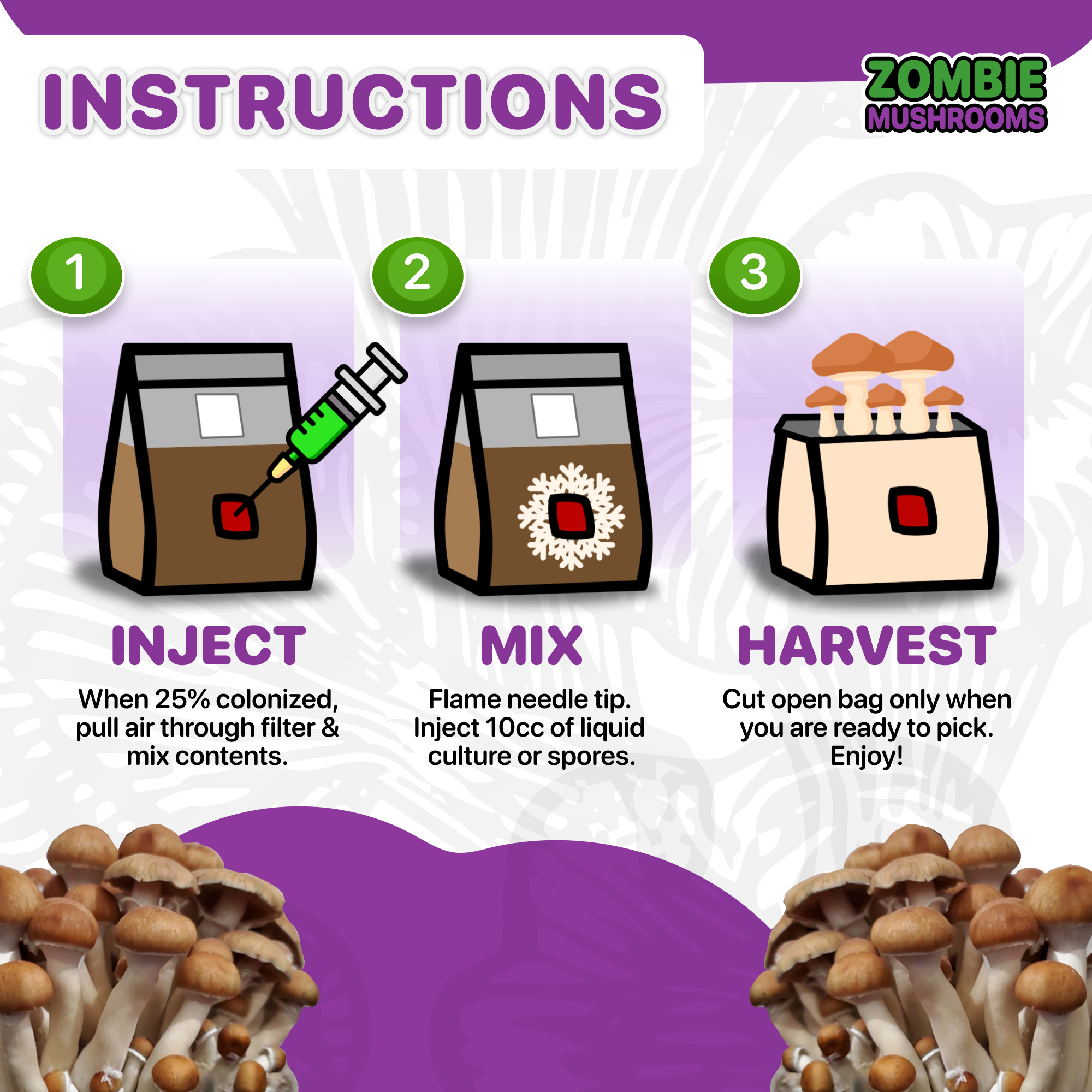 Instructions - 12x "MINI " Mushroom Grow Bag - 3lb