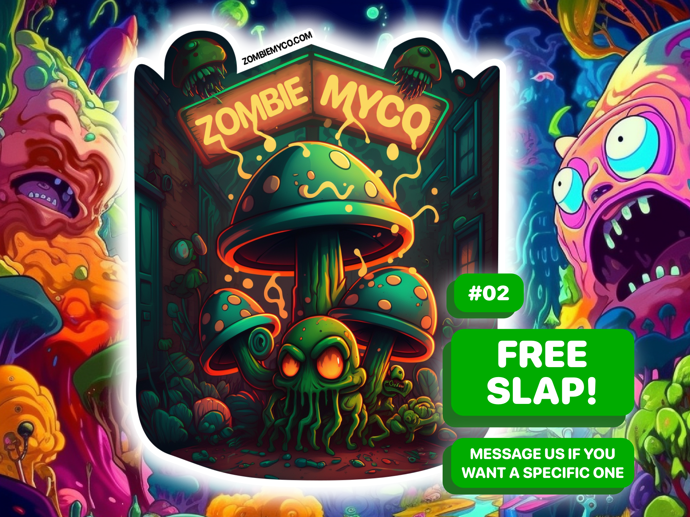 FREE SLAP! FREE STICKER #2! ZOMBIEMYCO.COM