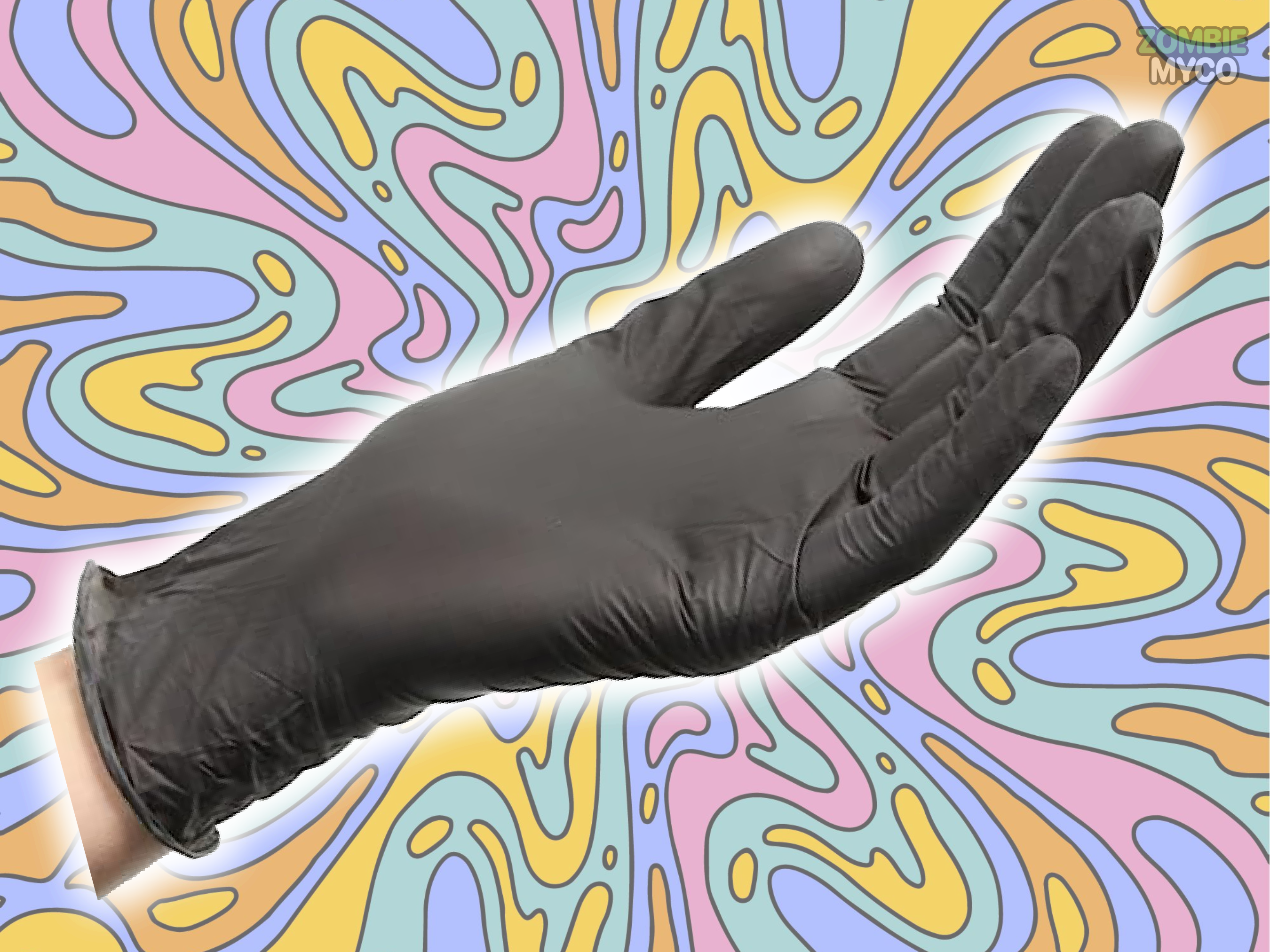 an image of a hand wearing the 4 Mil Black Nitrile Gloves 